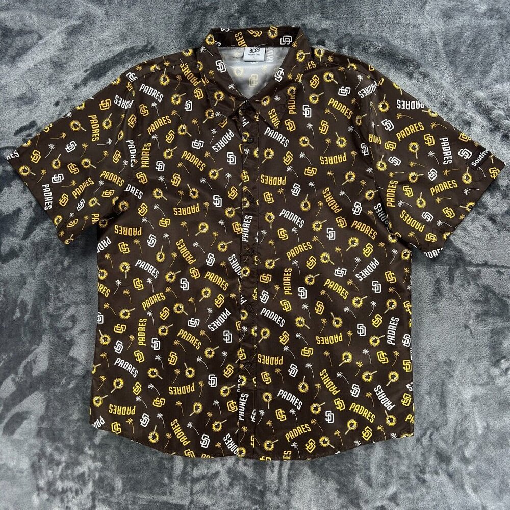 BDA Short Sleeve Hawaiian Shirt Men XL All Over Print Baseball San Diego Padres
